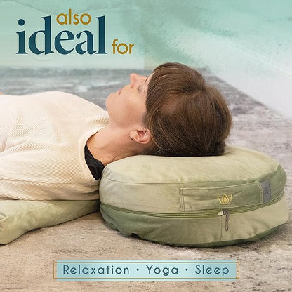 Florensi Meditation Cushion - Comfortable Floor Pillow - Traditional Tibetan Meditation Pillow with Beautiful Velvet Cover - Large Floor Cushion Seating for Adults - Premium Yoga Buckwheat Bolster