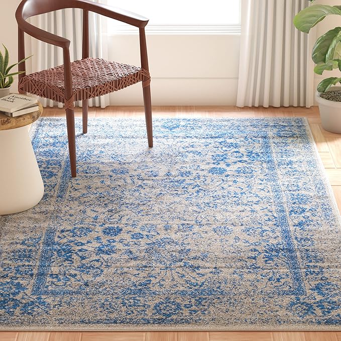 SAFAVIEH Area Rug 6x9 - Adirondack Collection - Grey & Blue, Distressed Vintage Floral Design, Non-Shedding & Easy to Clean, Ideal for Living Room, Bedroom, Dining Space (ADR109A)