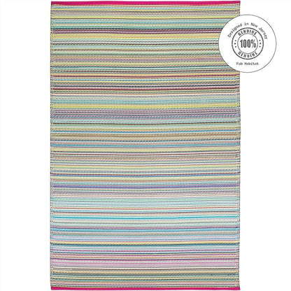 Fab Habitat Outdoor Rug - Waterproof, Fade Resistant, Crease-Free - Premium Recycled Plastic - Striped - Porch, Deck, Balcony, Mudroom, Laundry Room, Patio - Cancun - Candy - 8 x 8 ft Square