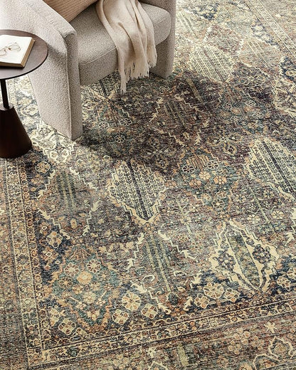 Loloi Magnolia Home by Joanna Gaines Banks Collection BAN-05 Spice/Blue 2'-3" x 3'-9" .13" Pile Height, Machine Washable, Accent Rug