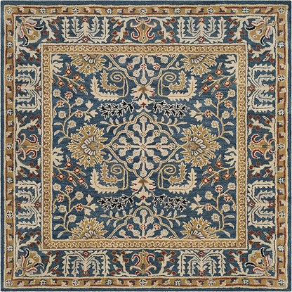SAFAVIEH Antiquity Collection Area Rug - 6' Square, Dark Blue & Multi, Handmade Traditional Oriental Wool, Ideal for High Traffic Areas in Living Room, Bedroom (AT64B)