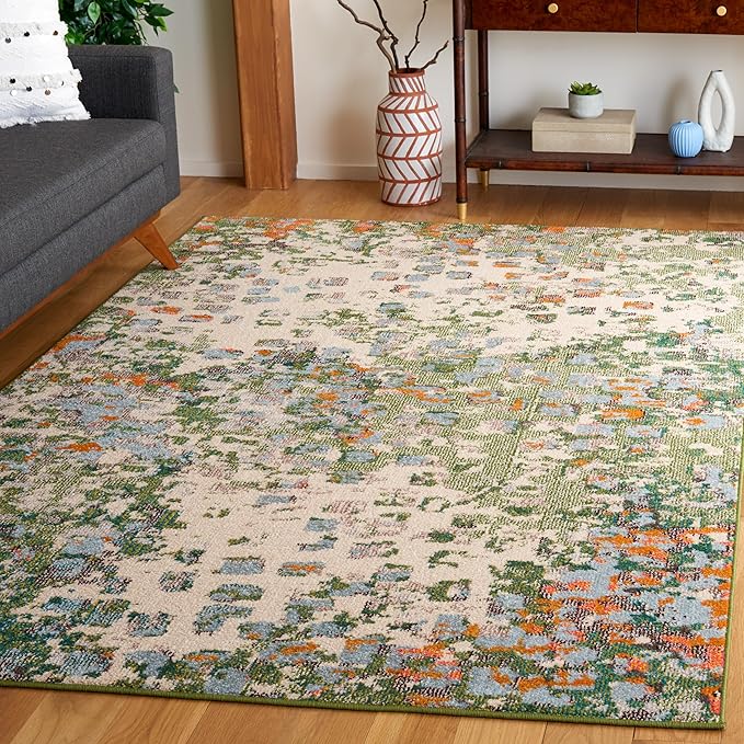 SAFAVIEH Monaco Collection Area Rug - 3' x 5', Sage & Rust, Abstract Watercolor Design, Non-Shedding & Easy Care, Ideal for High Traffic Areas in Living Room, Bedroom, Dining (MNC225W-3)