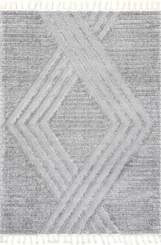 Nuloom Risette Light Grey, 6'7" x 9', Geometric, Soft and Textured, High Traffic, Stain Resistant, Easy Clean, Durable Area Rug for Bedroom, Living Room, Dining Space, Den, Foyer, Entryway