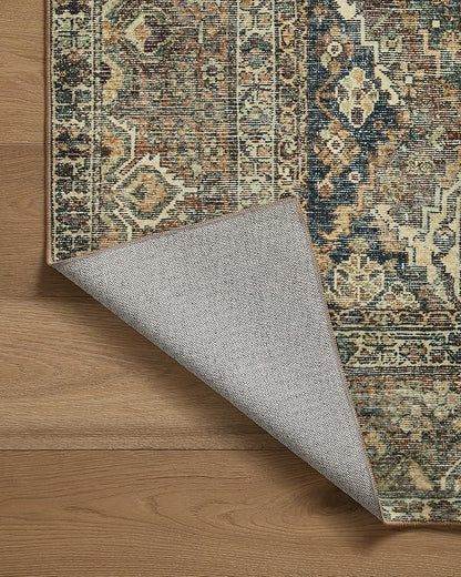 Loloi Magnolia Home by Joanna Gaines Banks Collection BAN-05 Spice/Blue 2'-3" x 3'-9" .13" Pile Height, Machine Washable, Accent Rug