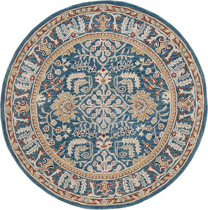 SAFAVIEH Antiquity Collection Area Rug - 4' Round, Dark Blue & Multi, Handmade Traditional Oriental Wool, Ideal for High Traffic Areas in Living Room, Bedroom (AT64B)
