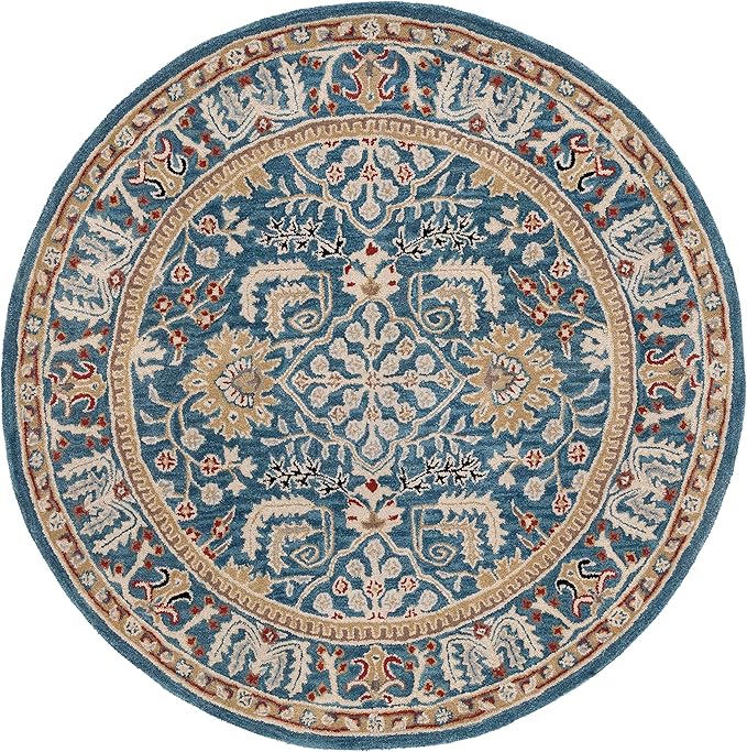SAFAVIEH Antiquity Collection 8' Round Dark Blue/Multi AT64B Handmade Traditional Oriental Wool Area Rug