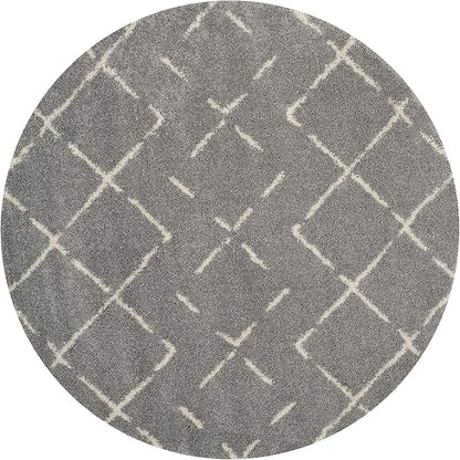 SAFAVIEH Arizona Shag Collection 6'7" Round Grey/Ivory ASG743D Moroccan Diamond Non-Shedding Living Room Bedroom Dining Room Entryway Plush 1.6-inch Thick Area Rug