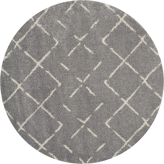 SAFAVIEH Arizona Shag Collection 5'1" Round Grey/Ivory ASG743D Moroccan Diamond Non-Shedding Living Room Bedroom Dining Room Entryway Plush 1.6-inch Thick Area Rug