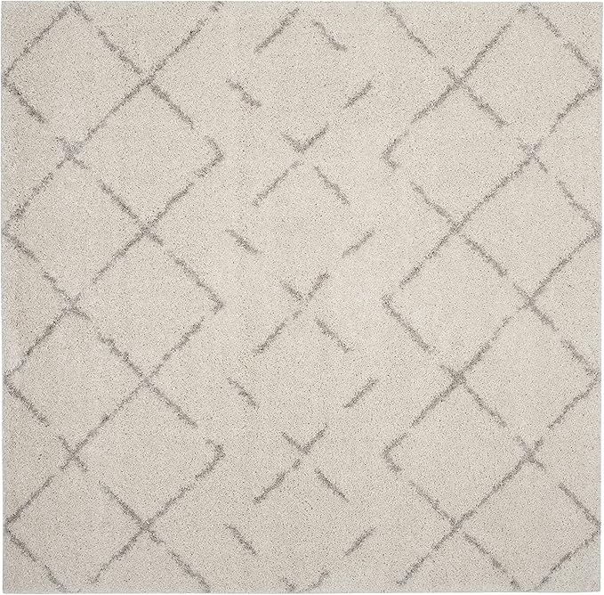 SAFAVIEH Arizona Shag Collection Area Rug - 3'2" Square, Ivory & Beige, Moroccan Boho Design, Non-Shedding & Easy to Clean, Ideal for Living Room, Bedroom, Dining Space (ASG743A)