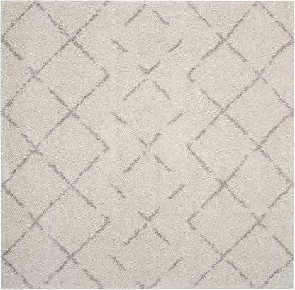 SAFAVIEH Arizona Shag Collection Area Rug - 3'2" Square, Ivory & Beige, Moroccan Boho Design, Non-Shedding & Easy to Clean, Ideal for Living Room, Bedroom, Dining Space (ASG743A)