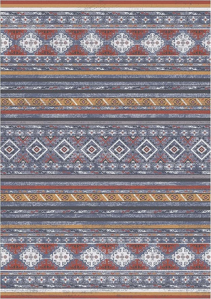 RUGSURE Washable Area Rugs 8' x 10' - 1/6 Thick - Moroccan-Inspired -Stain & Water Resistant Non-Slip - Resistant Rug for Living Room, Bedroom, Nursery, Pet & Child Friendly (Blue and Red)