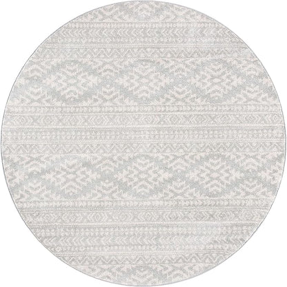 SAFAVIEH Tulum Collection Area Rug - 6'7" Round, Light Grey & Ivory, Moroccan Boho Tribal Design, Non-Shedding & Easy to Clean, Ideal for Living Room, Bedroom, Dining Space (TUL272F)