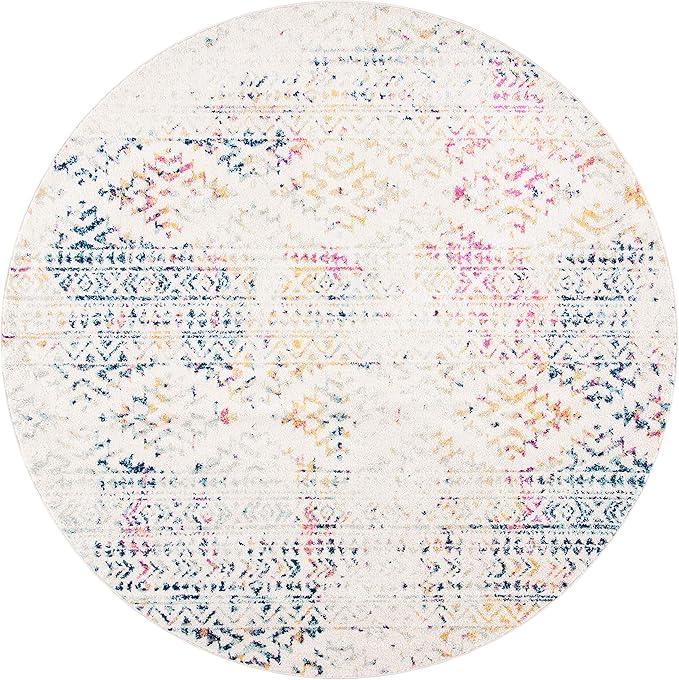 SAFAVIEH Tulum Collection Area Rug - 11' Round, Ivory & Blue, Moroccan Boho Tribal Design, Non-Shedding & Easy to Clean, Ideal for Living Room, Bedroom, Dining Space (TUL272C)