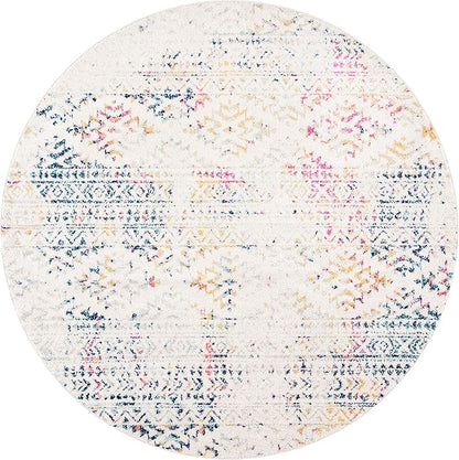 SAFAVIEH Tulum Collection Area Rug - 9' Round, Ivory & Blue, Moroccan Boho Tribal Design, Non-Shedding & Easy to Clean, Ideal for Living Room, Bedroom, Dining Space (TUL272C)