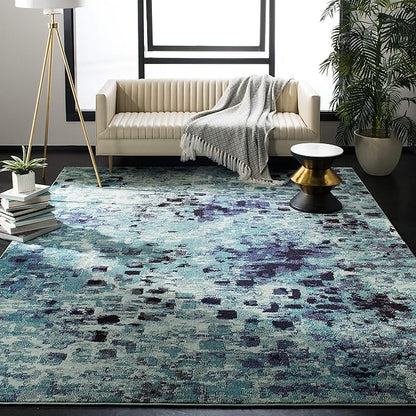 SAFAVIEH Monaco Collection Area Rug - 8' x 11', Light Blue & Multi, Boho Chic Abstract Watercolor Design, Non-Shedding & Easy Care, Ideal for High Traffic Areas in Living Room, Bedroom (MNC225J)