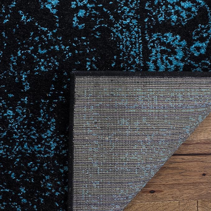 SAFAVIEH Adirondack Collection Runner Rug - 2'6" x 16', Black & Teal, Distressed Vintage Floral Design, Non-Shedding & Easy to Clean, Ideal for Hallway, Foyer, Entryway, Bedroom (ADR109K)