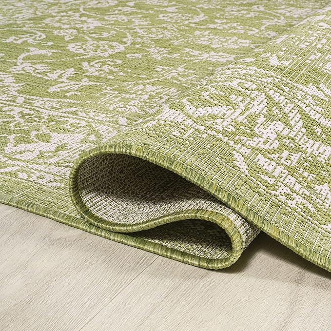JONATHAN Y Weave Floral Indoor Outdoor Runner Rug 2X10 Green/Cream, Tela Bohemian Textured for Backyard, Patio, Porch, Easy-Cleaning, High Traffic, Pet-Friendly, Non-Shedding (SMB100D-210)