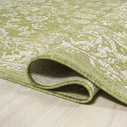 JONATHAN Y Weave Floral Indoor Outdoor Runner Rug 2X8 Green/Cream, Tela Bohemian Textured for Backyard, Patio, Porch, Easy-Cleaning, High Traffic, Pet-Friendly, Non-Shedding (SMB100D-28)