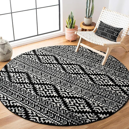 SAFAVIEH Tulum Collection Area Rug - 11' Round, Black & Ivory, Moroccan Boho Tribal Design, Non-Shedding & Easy to Clean, Ideal for Living Room, Bedroom, Dining Space (TUL272Z)