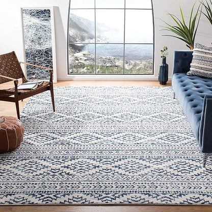 SAFAVIEH Area Rug 12x15 - Tulum Collection - Large - Ivory & Navy, Moroccan Boho Tribal Design, Non-Shedding & Easy to Clean, Ideal for Living Room, Bedroom, Dining Space (TUL272D)