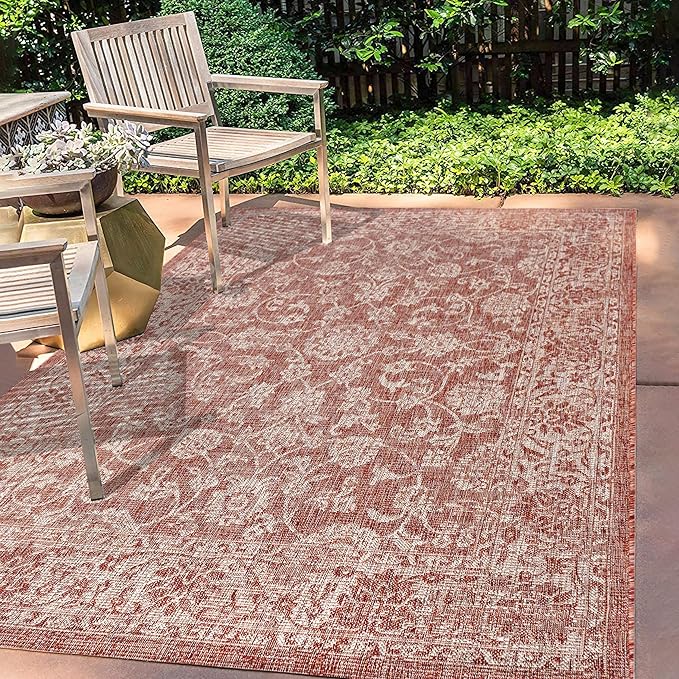 JONATHAN Y Weave Floral Indoor Outdoor Area Rug 3X5 Red/Taupe, Tela Bohemian Textured for Backyard, Patio, Porch, Easy-Cleaning, High Traffic, Pet-Friendly, Non-Shedding (SMB100A-3)