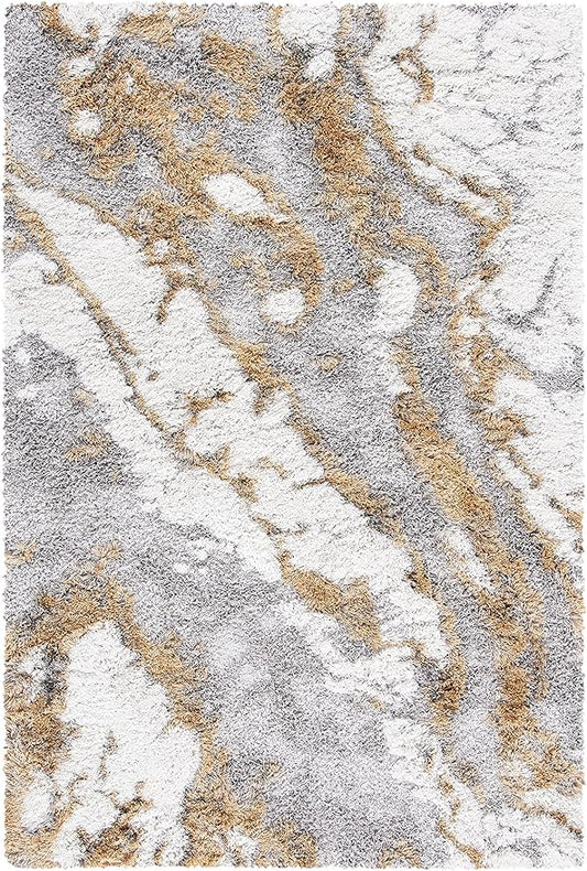 SAFAVIEH Horizon Shag Collection Accent Rug - 2' x 3', Grey & Gold, Non-Shedding & Easy Care, 2.6-inch Thick Ideal for High Traffic Areas in Entryway, Living Room, Bedroom (HZN890D)