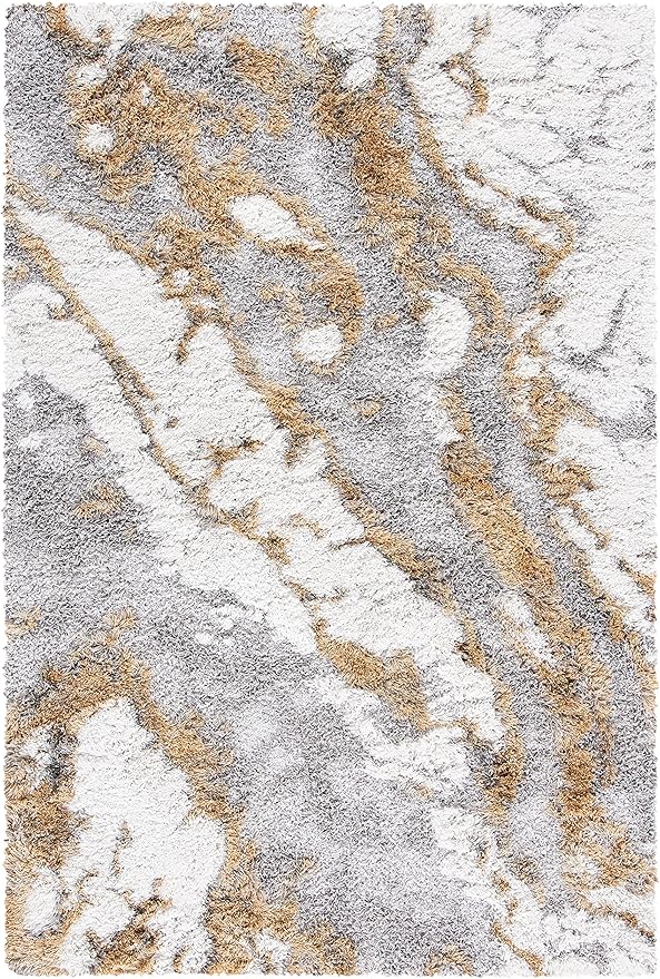 SAFAVIEH Area Rug 8x10 - Horizon Shag Collection - Large - Grey & Gold, Modern Design, Non-Shedding & Easy Cleaning, Ultra Plush Thick Pile, Ideal for Living Room, Bedroom, Dining Space (HZN890D)