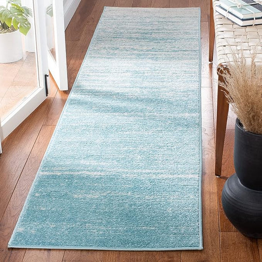 SAFAVIEH Adirondack Collection Runner Rug - 2'6" x 8', Aqua & Ivory, Modern Ombre Design, Non Shedding & Easy to Clean, Ideal for Hallway, Foyer, Kitchen, Entryway, Bedroom (ADR113J)