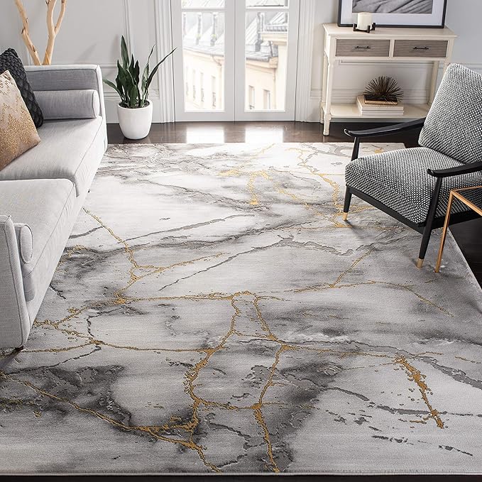 SAFAVIEH Craft Collection Area Rug - 9' x 12', Grey & Gold, Modern Abstract Design, Non-Shedding & Easy Care, Ideal for High Traffic Areas in Living Room, Bedroom (CFT877F)