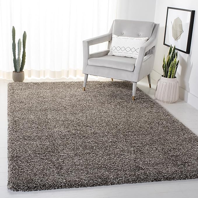 SAFAVIEH Milan Shag Collection Area Rug - 4' Square, Grey, Solid Design, Non-Shedding & Easy Care, 2-inch Thick Ideal for High Traffic Areas in Living Room, Bedroom (SG180-8080)