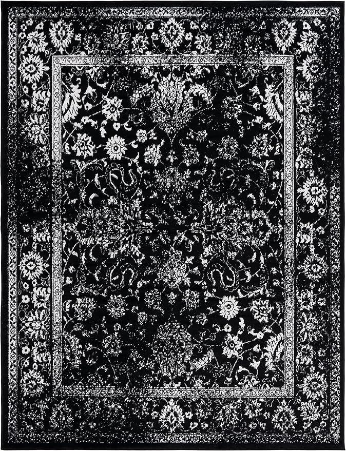 SAFAVIEH Area Rug 8x10 - Adirondack Collection - Large - Black & Ivory, Distressed Vintage Floral Design, Non-Shedding & Easy to Clean, Ideal for Living Room, Bedroom, Dining Space (ADR109Z)