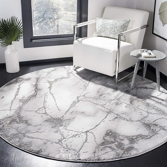 SAFAVIEH Craft Collection Area Rug - 8' Round, Grey & Silver, Modern Abstract Design, Non-Shedding & Easy Care, Ideal for High Traffic Areas in Living Room, Bedroom (CFT877G)
