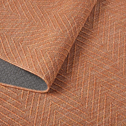 TOWN & COUNTRY BASICS Pax Herringbone Textured Solid Everwash® Washable Area Rug, Low Pile, Non-Slip Backing, Easy Clean Pet & Family Friendly Rug, Rust, 8' Round