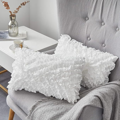 Oubonun 12 x 20 Lumbar Pillow (Set of 2) - 100% Cotton Cover - Rectangle Square Sofa Pillow Inserts - Decorative Pillow Pair - White Couch Pillow
