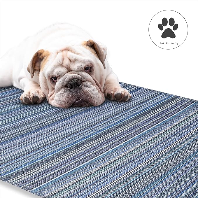 Fab Habitat Outdoor Rug - Waterproof, Fade Resistant, Crease-Free - Premium Recycled Plastic - Striped - Porch, Deck, Balcony, Mudroom, Laundry Room, Patio - Cancun - Indigo - 3 x 5 ft