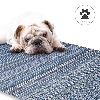 Fab Habitat Outdoor Rug - Waterproof, Fade Resistant, Crease-Free - Premium Recycled Plastic - Striped - Large Patio, Deck, Sunroom, Camping, RV - Cancun - Indigo - 6 x 9 ft