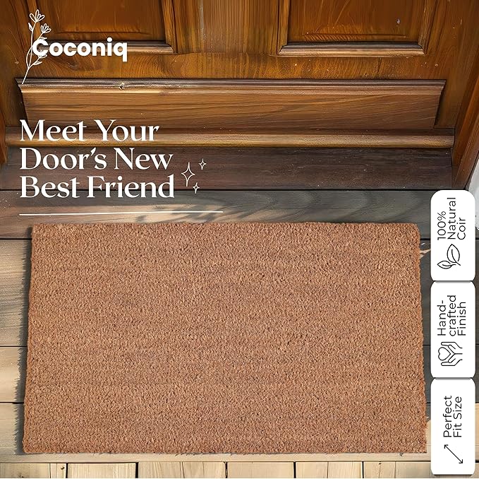 Coir Door Mats 17" X 30", Pack of 1, Non-Slip Sturdy, PVC Backed, Heavy Duty, Easy to Clean, Ideal for Door Entrance, Patio, Porch, Backyard, Garages, Plain Mat
