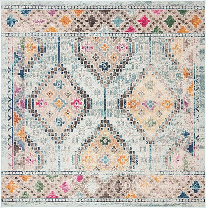 SAFAVIEH Madison Collection Area Rug - 3' Square, Blue & Yellow, Boho Diamond Distressed Design, Non-Shedding & Easy Care, Ideal for High Traffic Areas in Living Room, Bedroom (MAD418K)