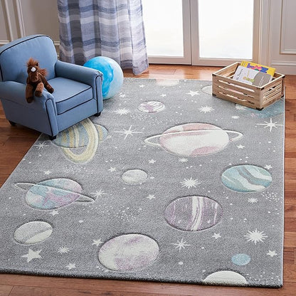 SAFAVIEH Carousel Kids Collection Area Rug - 5'3" Square, Grey & Lavender, Non-Shedding & Easy Care, Ideal for High Traffic Areas for Boys & Girls in Playroom, Nursery, Bedroom (CRK103F)
