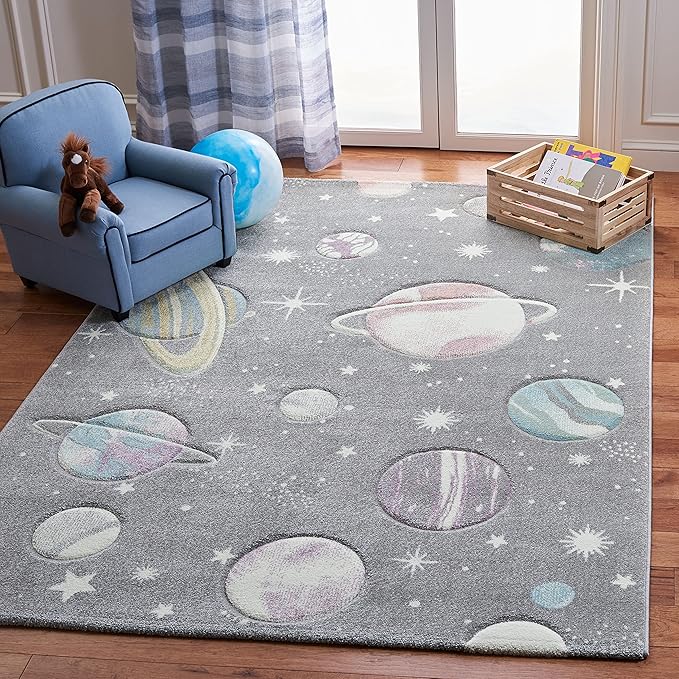 SAFAVIEH Carousel Kids Collection Area Rug - 3' Square, Grey & Lavender, Non-Shedding & Easy Care, Ideal for High Traffic Areas for Boys & Girls in Playroom, Nursery, Bedroom (CRK103F)