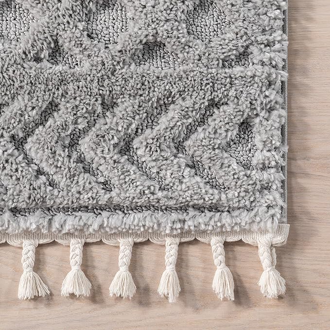 nuLOOM Akia Light Grey, 3' x 5', Geometric Lattice, Tasseled, Soft and Textured, High Traffic, Stain Resistant, Durable Area Rug for Bedroom, Living Room, Dining Space, Den, Foyer, Entryway