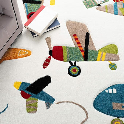 SAFAVIEH Carousel Kids Collection Accent Rug - 3'3" x 5'3", Ivory & Blue, Non-Shedding & Easy Care, Ideal for High Traffic Areas for Boys & Girls in Playroom, Nursery, Bedroom (CRK167A)