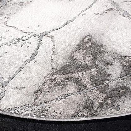 SAFAVIEH Craft Collection Area Rug - 5'3" Round, Grey & Silver, Modern Abstract Design, Non-Shedding & Easy Care, Ideal for High Traffic Areas in Living Room, Bedroom (CFT877G)