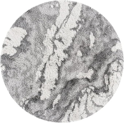 SAFAVIEH Horizon Shag Collection Area Rug - 3' Round, Grey & Ivory, Modern Abstract Design, Non-Shedding & Easy Care, 2-inch Thick Ideal for High Traffic Areas in Living Room, Bedroom (HZN890F)