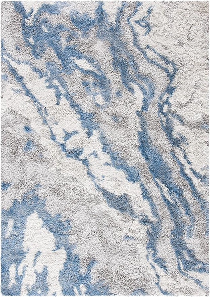 SAFAVIEH Horizon Shag Collection Area Rug - 5'3" x 7'7", Grey & Blue, Modern Abstract Design, Non-Shedding & Easy Care, 2-inch Thick Ideal for High Traffic Areas in Living Room, Bedroom (HZN890G)