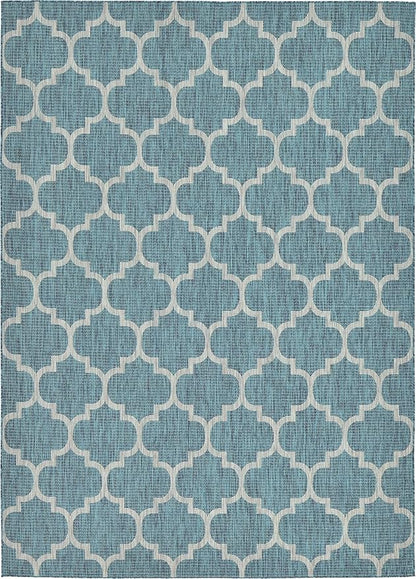 Unique Loom Outdoor Trellis Collection Area Rug (8' x 11' 4" Rectangle, Teal/ Gray)