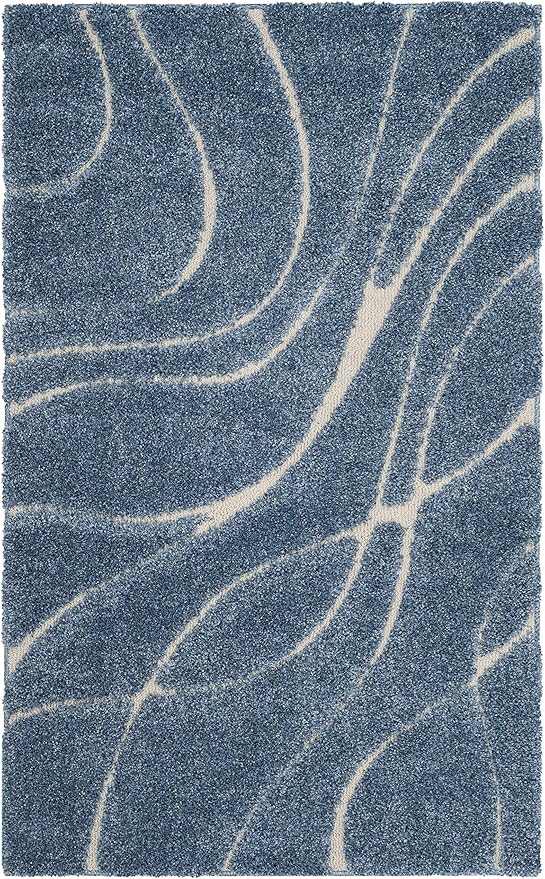 SAFAVIEH Florida Shag Collection Accent Rug - 2'3" x 4', Light Blue & Cream, Non-Shedding & Easy Care, 1.2-inch Thick Ideal for High Traffic Areas in Entryway, Living Room, Bedroom (SG471-6011)