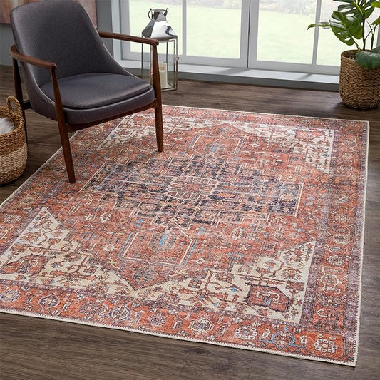 Bloom Rugs Washable 9' x 12' Rug - Red/Orange/Beige Traditional Area Rug for Living Room, Bedroom, Dining Room, and Kitchen - Exact Size: 9' x 12'