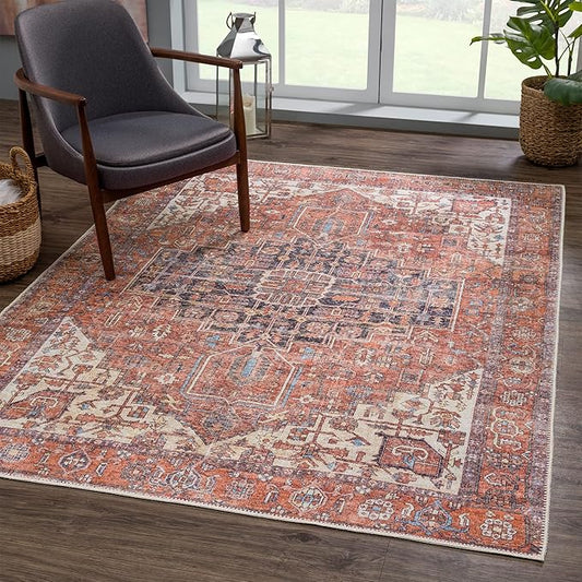 Bloom Rugs Washable Non-Slip 10x14 Rug - Red/Orange/Beige Traditional Oriental Area Rug for Living Room, Bedroom, Dining Room, and Kitchen - Exact Size: 10' x 14'