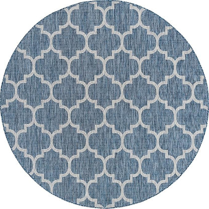 Unique Loom Trellis Collection Area Rug-Lattice Design, Moroccan Inspired for Indoor/Outdoor Décor, 7' 10" x 7' 10" Round, Navy Blue/Gray